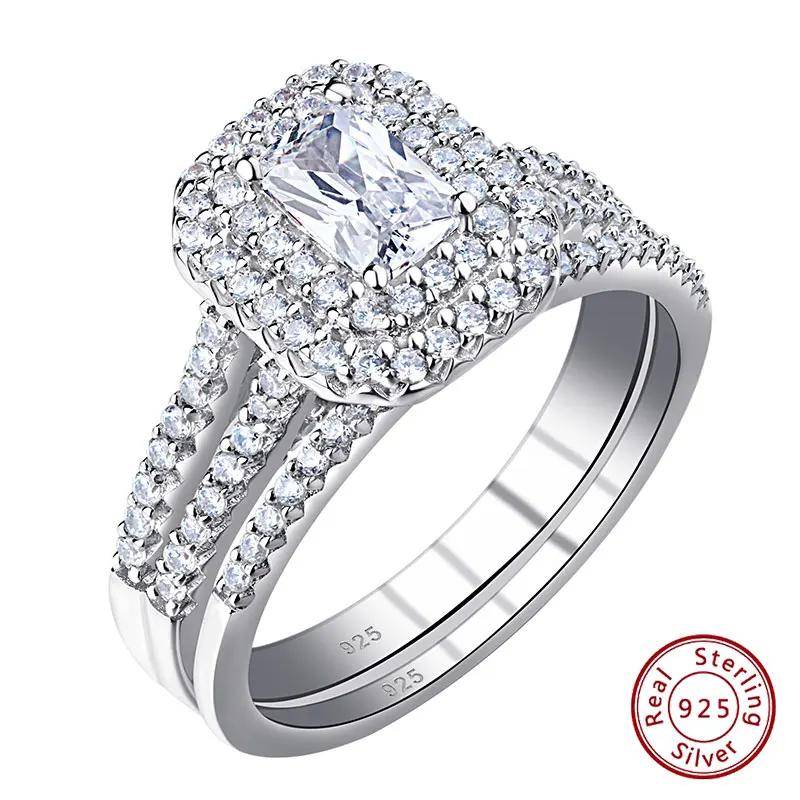 Double Halo 925 Silver Engagement Ring Engagement Rings Rings Ring Size : 5|11|6|4.5|9|10|7|12|8|13|10.5|5.5|9.5|8.5|7.5|6.5 Double Halo 925 Silver Engagement Ring